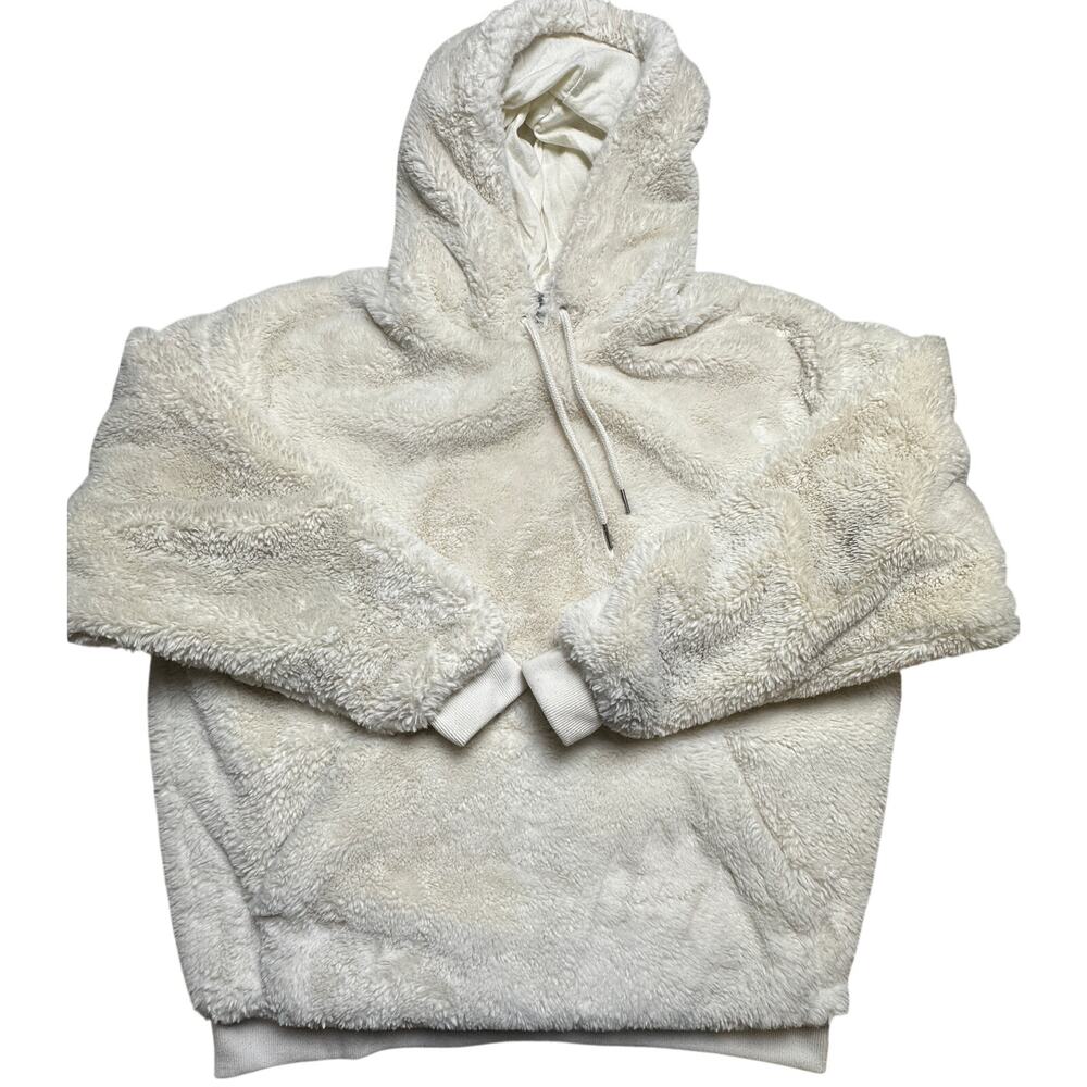ASOS Mens L White Faux Fur Sherpa Hoodie Pullover Plush Fleece Oversized
